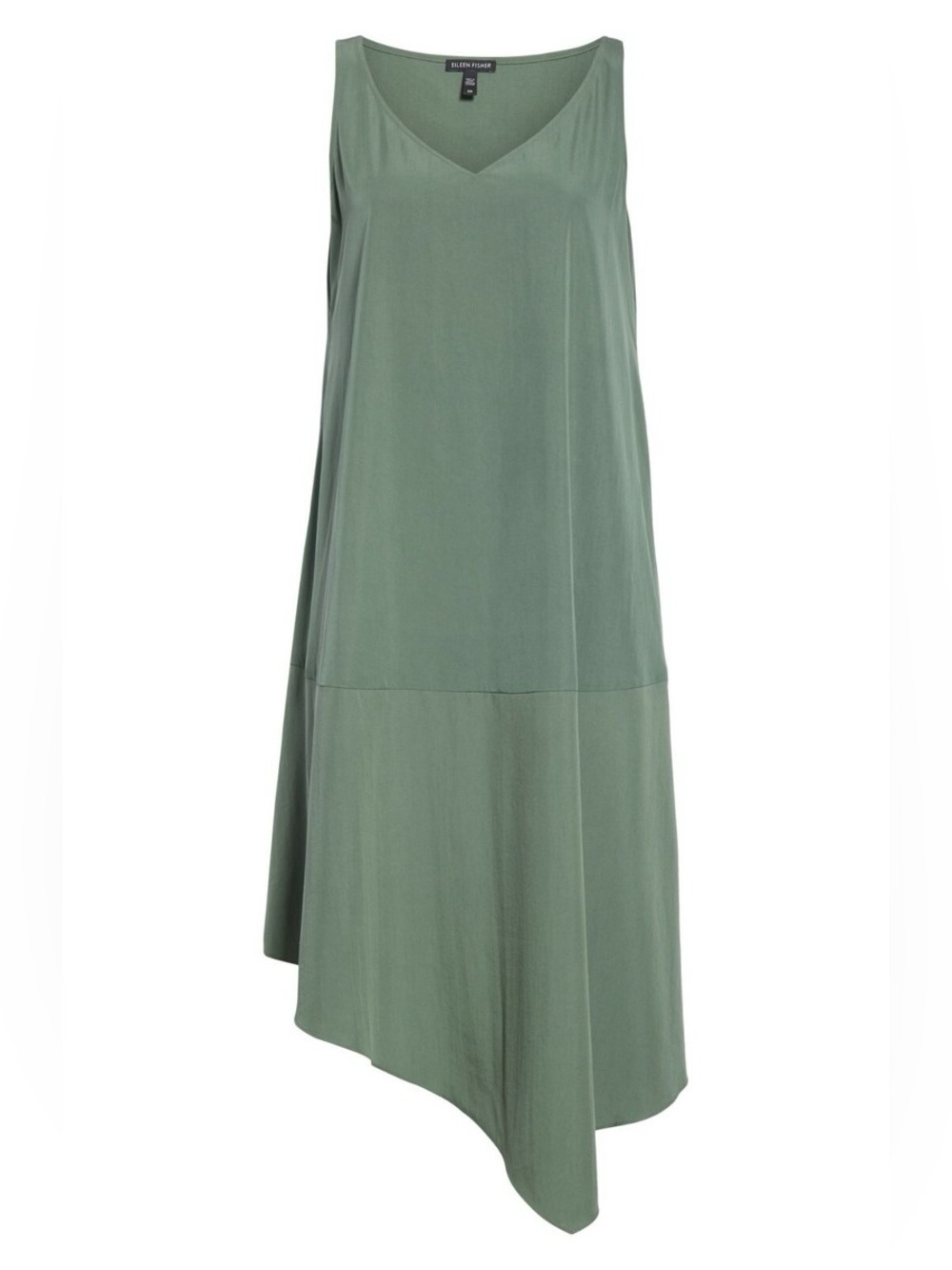 Eileen Fisher Nori Green Sandwashed Tencel Asymmetrical Midi Dress Medium